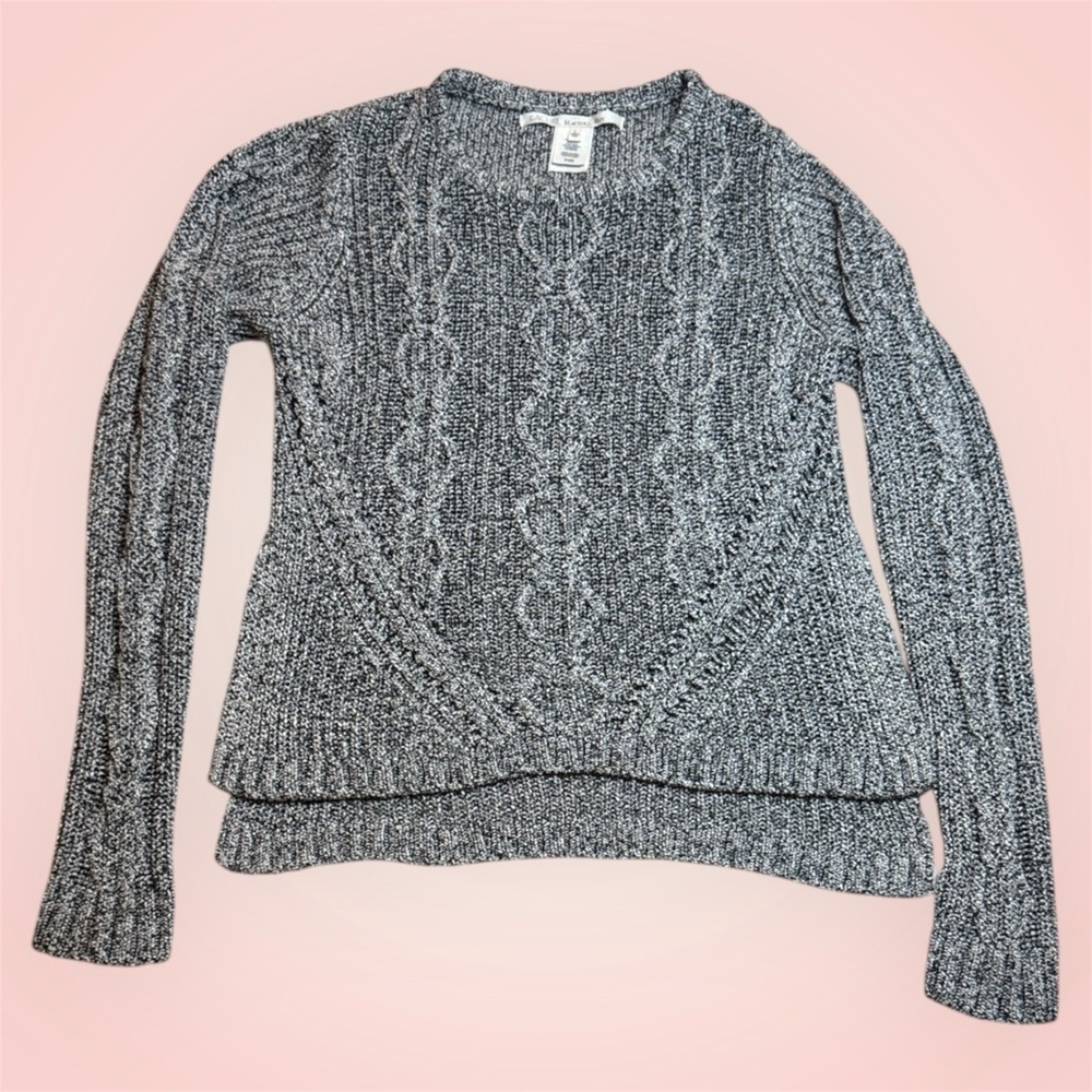 RACHEL Rachel Roy Black and White Cable Knit Sweater High Slit sz L Open Weave